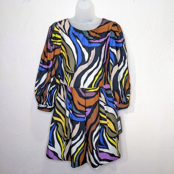 Who What Wear Animal Print Babydoll Dress Size S Colorful Zebra Cotton Mini - Picture 1 of 7